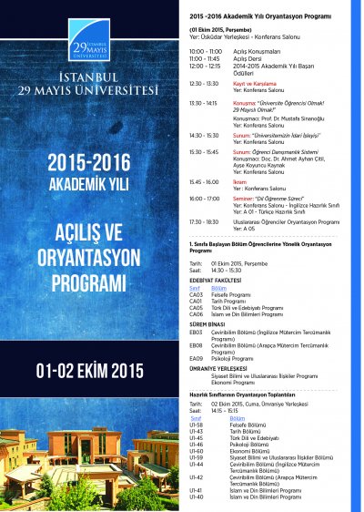 2015-2016 Akademik Yılı Açılış ve Oryantasyon Programı