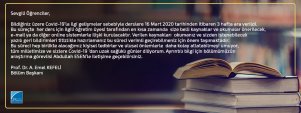 Türk Dili ve Edebiyatı Bölümü Öğrencilerine Duyuru - COVID-19
