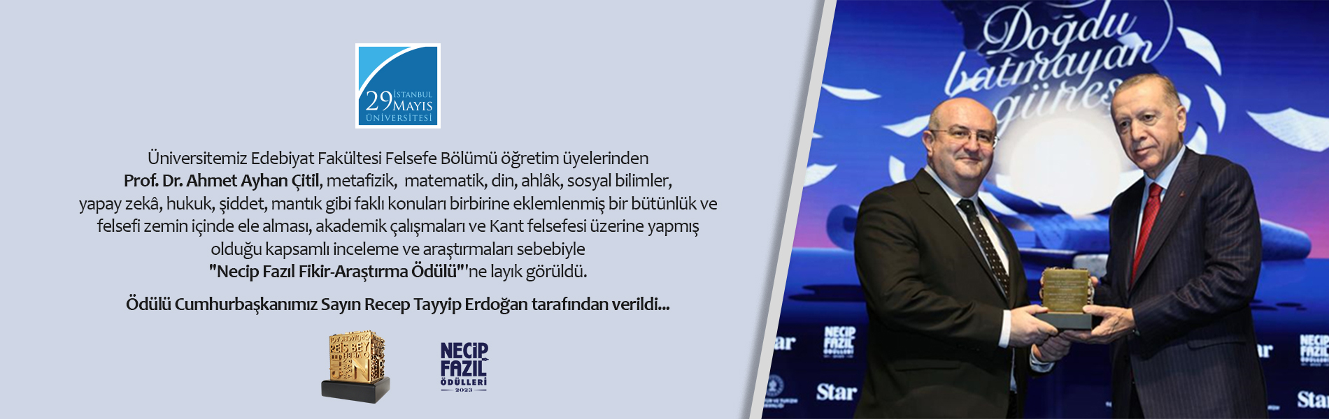 Prof. Dr. Ahmet Ayhan Çitil  "Necip Fazıl Fikir-Araştırma Ödülü"'ne Layık Görüldü