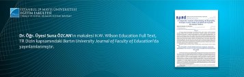 Dr. Öğr. Üyesi Suna ÖZCAN\'ın Makalesi H.W. Wilson Education Full Text, TR Dizin Kapsamındaki Bartın University Journal of Faculty of Education\'da Yayınlamlanmıştır