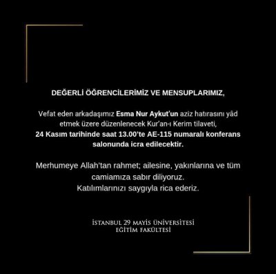 Vefat Eden Öğrencimiz için Kur'an-ı Kerim Tilaveti