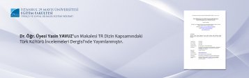 Dr. Öğr. Üyesi Yasin YAVUZ\'un Makalesi TR Dizin Kapsamındaki Türk Kültürü İncelemeleri Dergisi\'nde Yayımlanmıştır