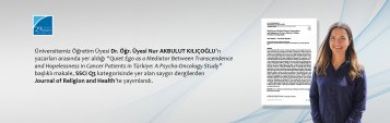 Üniversitemiz Öğretim Üyesi Dr. Öğr. Üyesi Nur AKBULUT KILIÇOĞLU’ndan Uluslararası İndeksli Yeni Bir Yayın