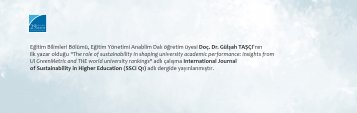 Doç. Dr. Gülşah Taşçı\'nın İlk Yazar Olduğu Çalışma International Journal of Sustainability in Higher Education (SSCI Q1) Adlı Dergide Yayınlanmıştır 