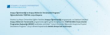 Arapça Öğretmenliği ve Arapça Mütercim Tercümanlık Programı Öğrencilerimizin TÜBİTAK 2209-A Başarısı