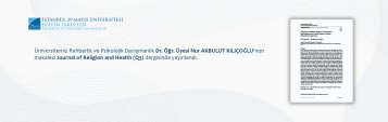 Üniversitemiz Rehberlik ve Psikolojik Danışmanlık Dr. Öğr. Üyesi Nur AKBULUT KILIÇOĞLUnun Makalesi Journal of Religion and Health (Q3) Dergisinde Yayımlandı