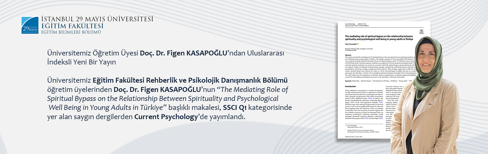 Üniversitemiz Öğretim Üyesi Doç. Dr. Figen KASAPOĞLU’ndan Uluslararası İndeksli Yeni Bir Yayın