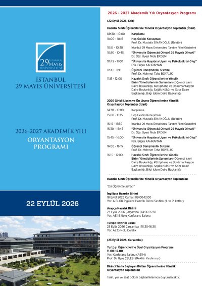 2026-2027 Akademik Yılı Oryantasyon Programı