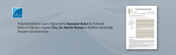 Psikoloji Bölümü Lisans Öğrencimiz Ravzanur Bulut ile Psikoloji Bölümü Öğretim Üyemiz Doç. Dr. Nesrin Duman\'ın Birlikte Hazırladığı Makale Yayımlanmıştır