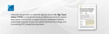Psikolojik Danışmanlık Ve Rehberlik Öğretim Üyemiz Dr. Öğr. Üyesi Gülşen TOPAL’ın Makalesi Scopus Q3 İndeksli Spiritual Psychology And Counseling (SPC) Dergisinde Yayınlandı