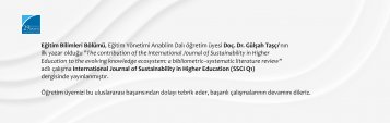 Eğitim Bilimleri Bölümü Öğretim Üyesi Doç. Dr. Gülşah Taşçı\'nın İlk Yazar Olduğu Çalışma International Journal of Sustainability in Higher Education (SSCI Q1) Dergisinde Yayınlanmıştır