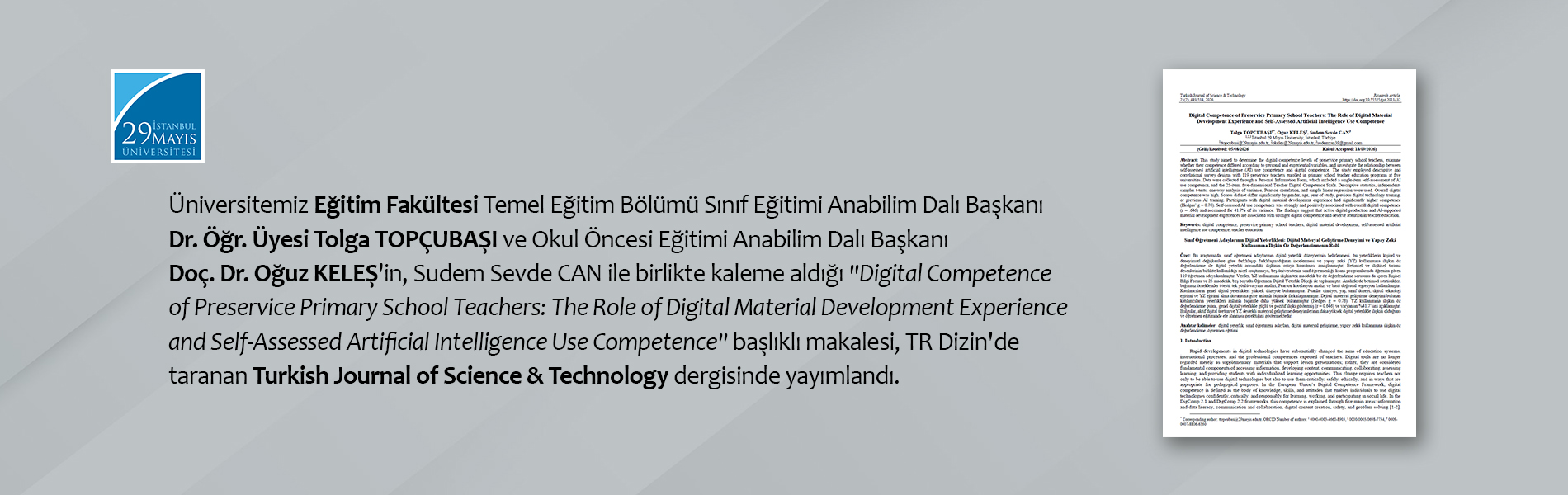 Temel Eğitim Bölümü Öğretim Üyelerimizden Yeni Bir Bilimsel Yayın