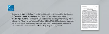 Temel Eğitim Bölümü Öğretim Üyelerimizden Yeni Bir Bilimsel Yayın